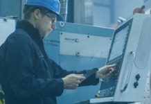 Industry 4.0 Ramps Up Product Life Cycles blue, worker, hardhat, machine