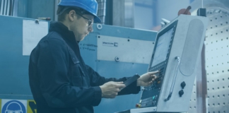 blue, worker, hardhat, machine