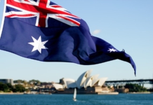 australia, flag, sydney, opera house