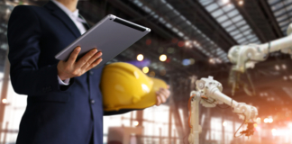 quality management, metrics, tablet, warehouse, hard hat