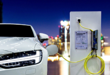 peak automotive production, electric car, cityscape, plug-in