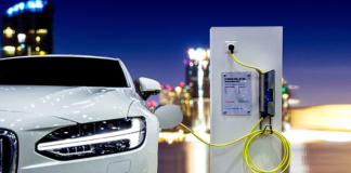 peak automotive production, electric car, cityscape, plug-in