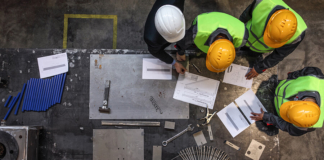 hard hats, planning, manufacturing strategies, teamwork