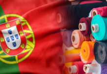 portuguese flag and bolts of fabric